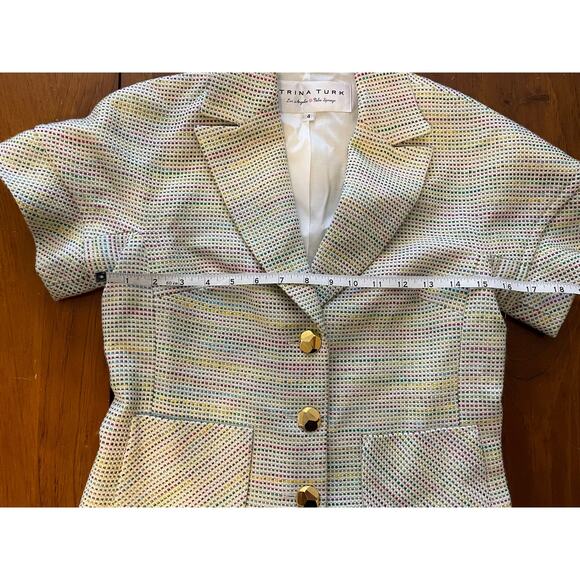 Trina Turk Blazer Designer Size 4 Rainbow Cuffed Short Sleeve Fully Lined - Picture 7 of 11